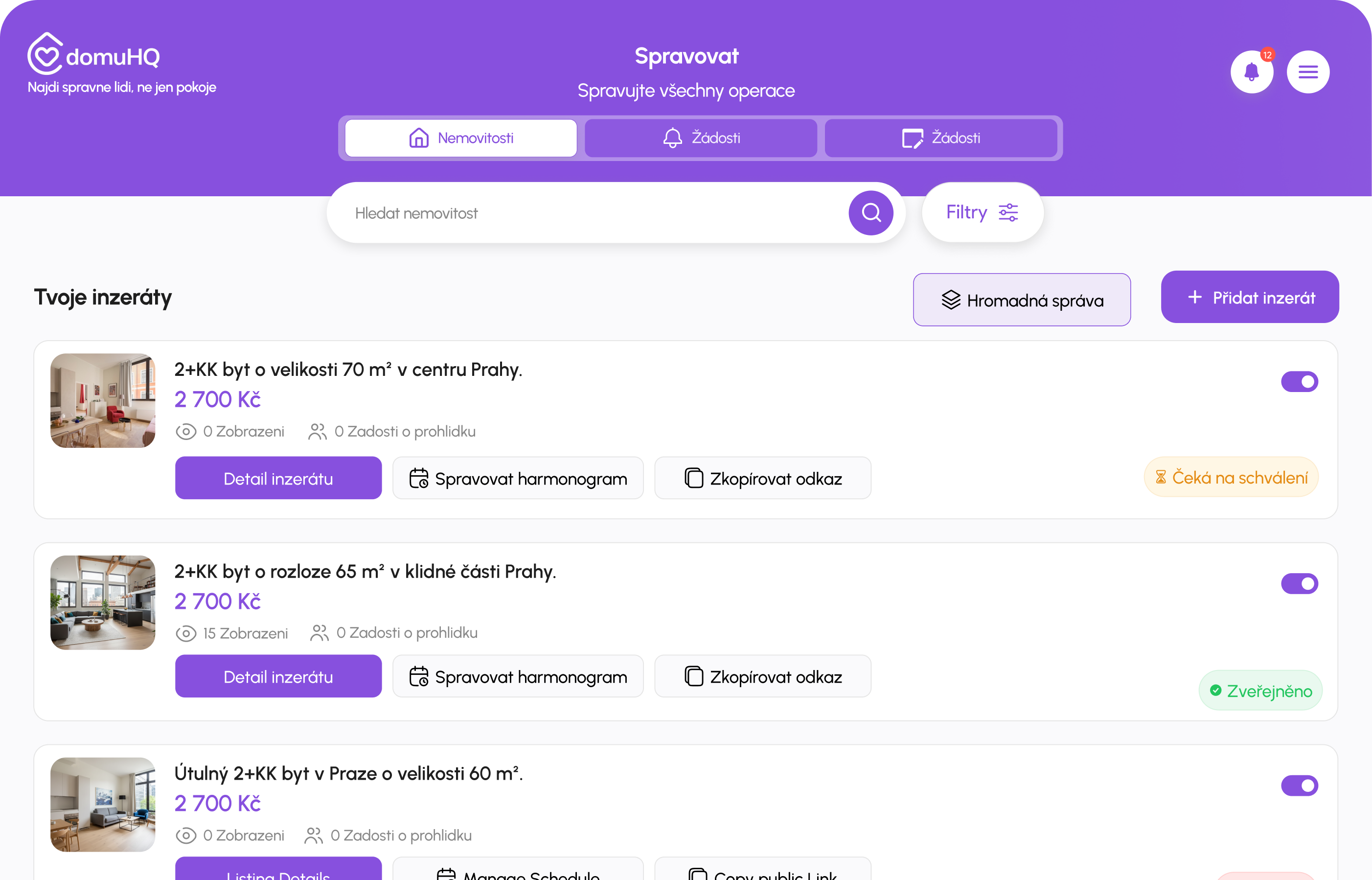 Dashboard správce nemovitostí